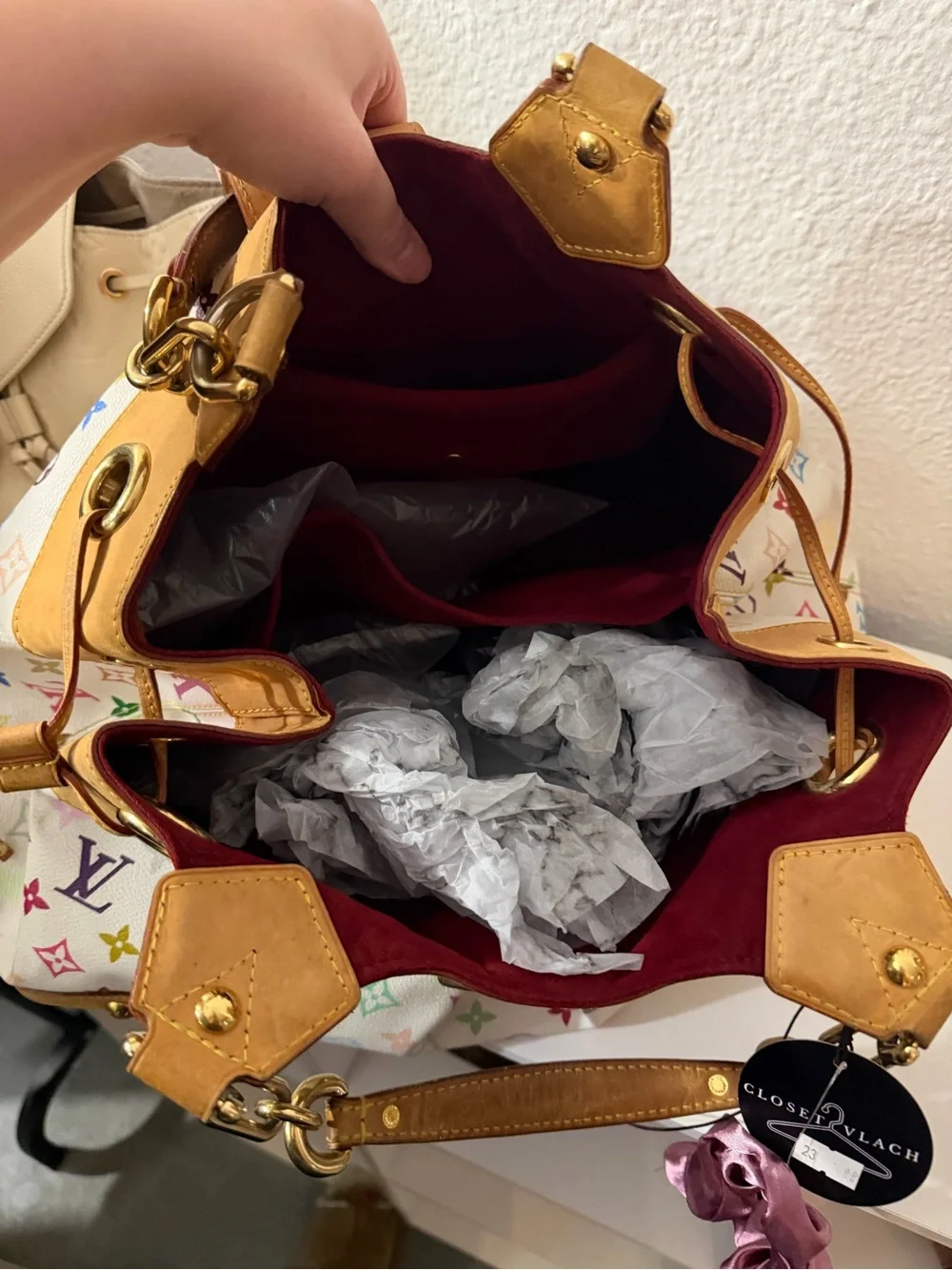 AUTHENTIC Louis Vuitton Multicolor Monogram White Canvas Shoulder Bag (CHIP)